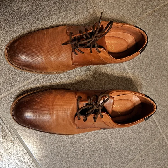 Christian Gallery Mens Elegant Tan Leather Oxfords Shoes Size 8.5 - Picture 5 of 5
